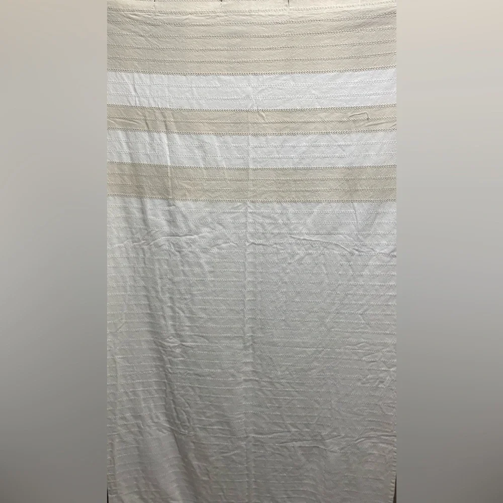 100 PERCENT COTTON SHOWER CURTAIN WITH WHITE AND TAN STRIPES